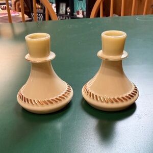 Vintage Wheaton Wear Custard Glass Taper Candle Holders